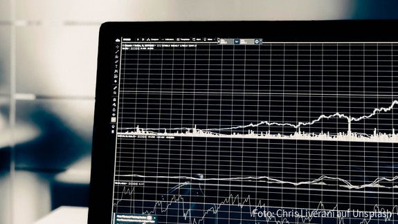 Graphische Entwicklung der Zahlen Ein Computerbildschirm mit einer grafischen Entwicklung von Zahlen