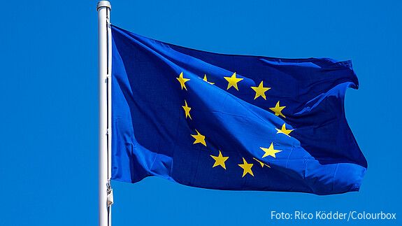 Das Foto zeigt eine Europaflagge, die im Wind flattert.