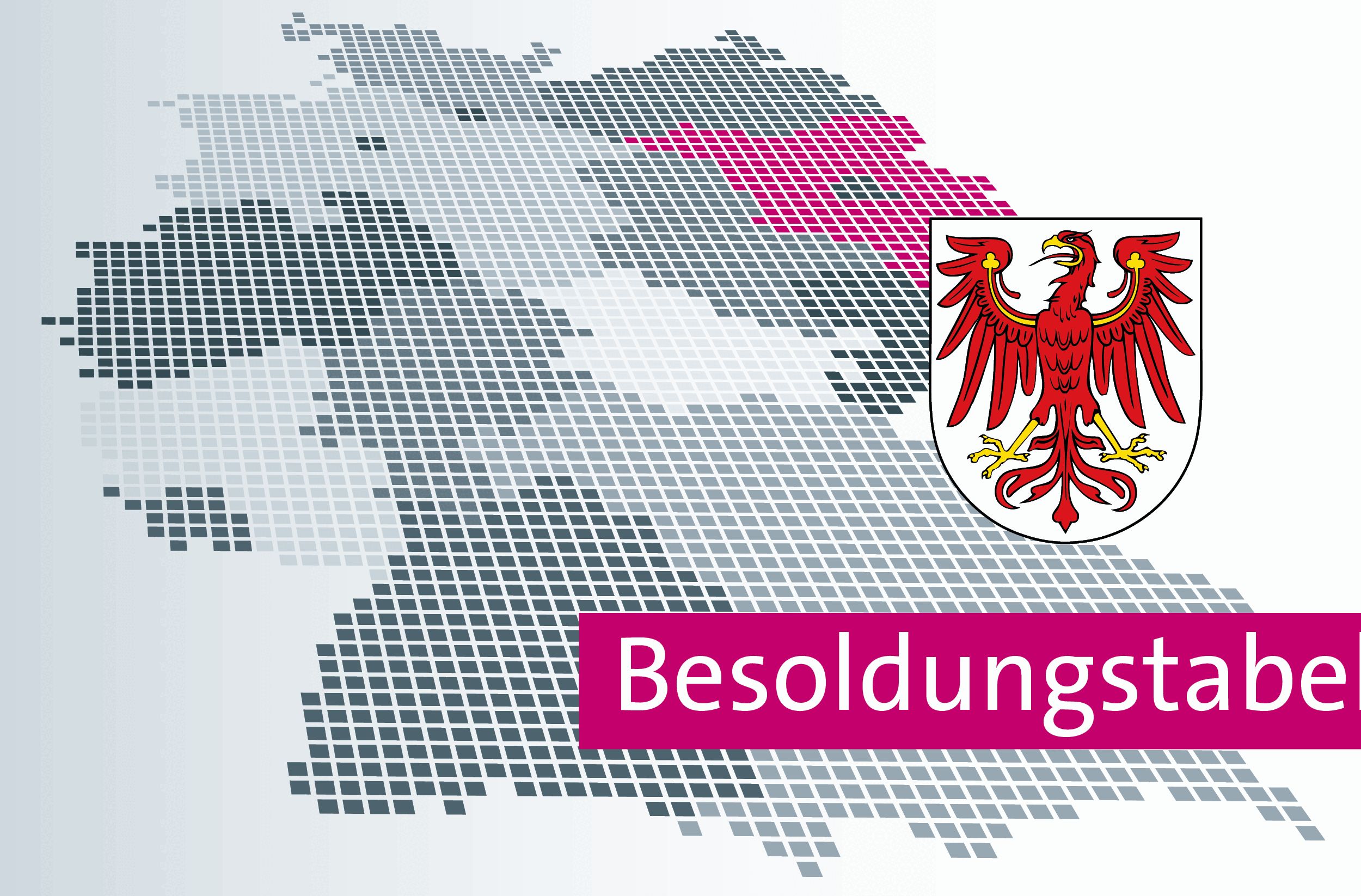 Das Banner zeigt eine Deutschlandkarte, das Wappen Brandenburgs und die Beschriftung "Besoldungstabellen".